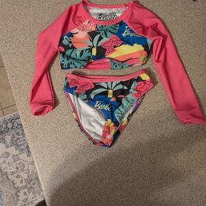 Barbie Pink & Multicolor Tropical Long Sleeve Rashguard Set